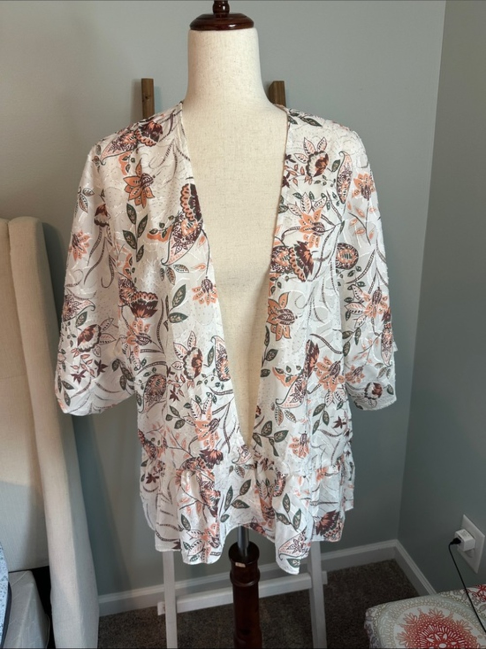 Maurices Floral Jacquard Open Front Kimono - L/XL NWT